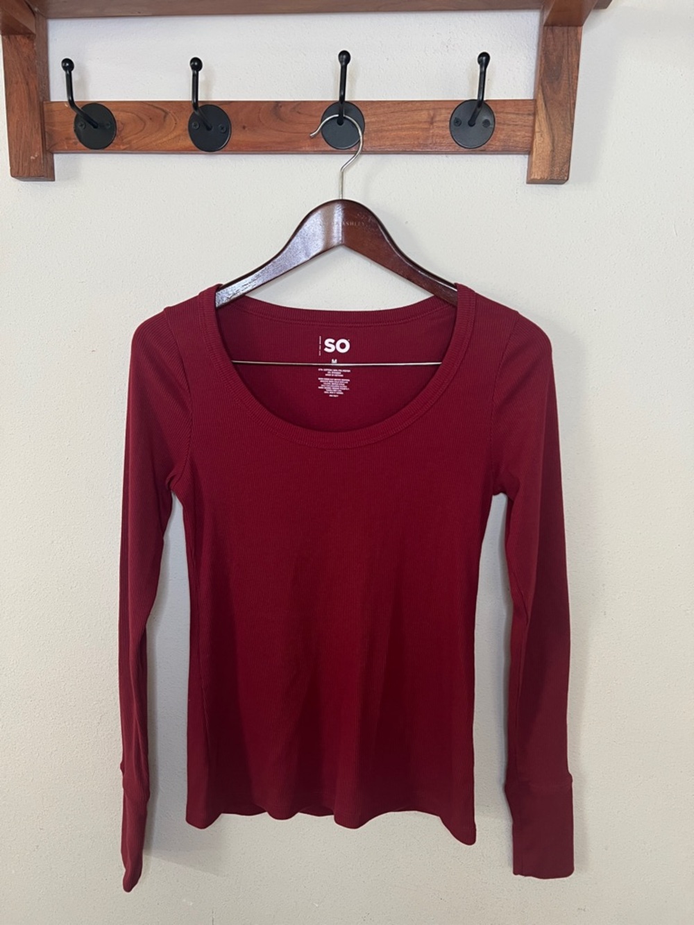 SO Ribbed Knit Long-Sleeve Size Medium Maroon Red
